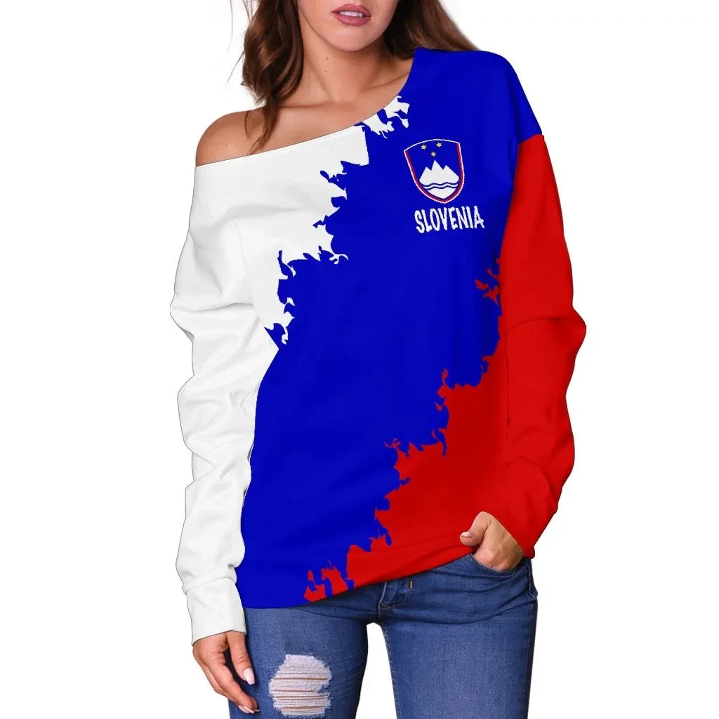 Slovenia Improve Cross Flag Off Shoulder Sweater