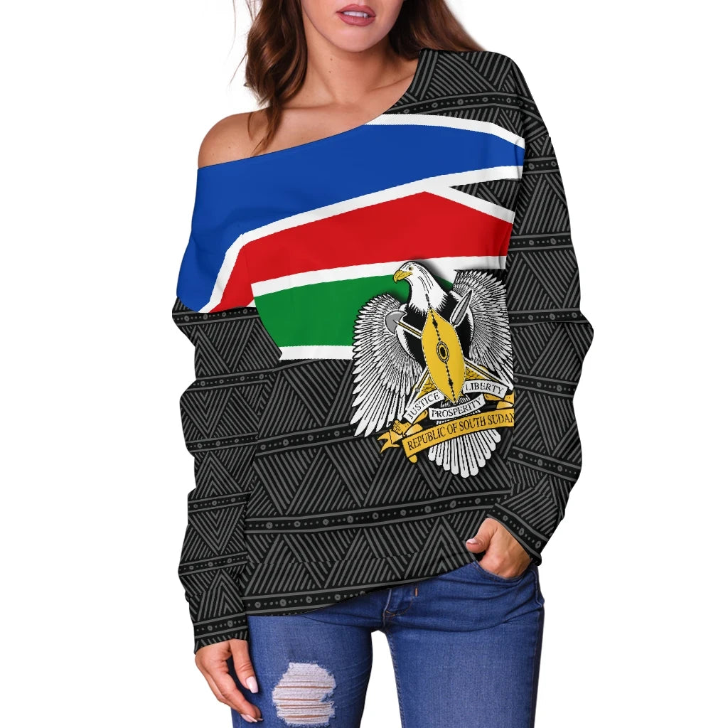 South Sudan Women's Off Shoulder Sweater Flag Coat Of Arms
