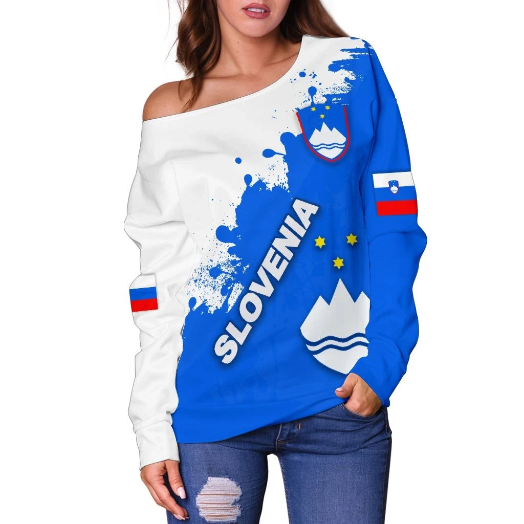 Slovenia Women Off Shoulder Sweater Mount Triglav Version