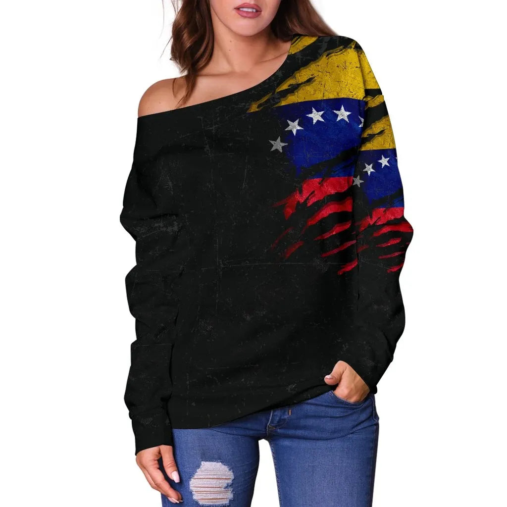 Venezuela in Me Women's Off Shoulder Sweater Special Grunge Style