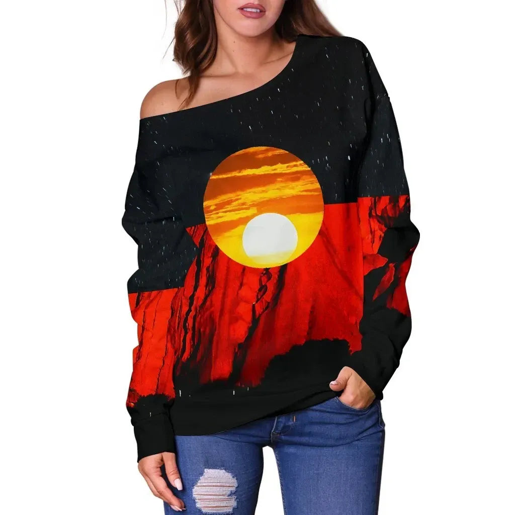 Rugby Life Australia Aboriginal Flag Off Shoulder Sweater Limited