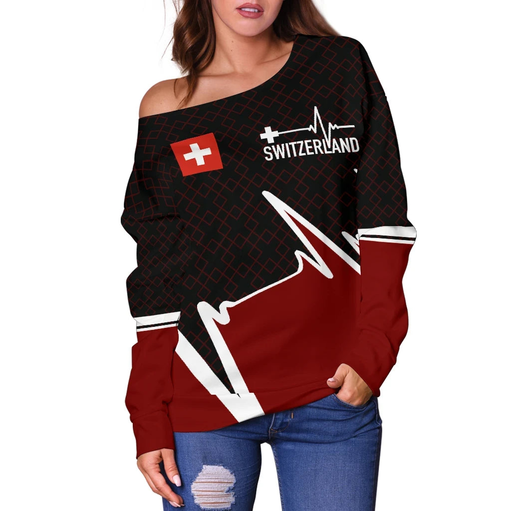 Switzerland Sweater Switzerland In My Heartbeat Women's Off Shoulder Style
