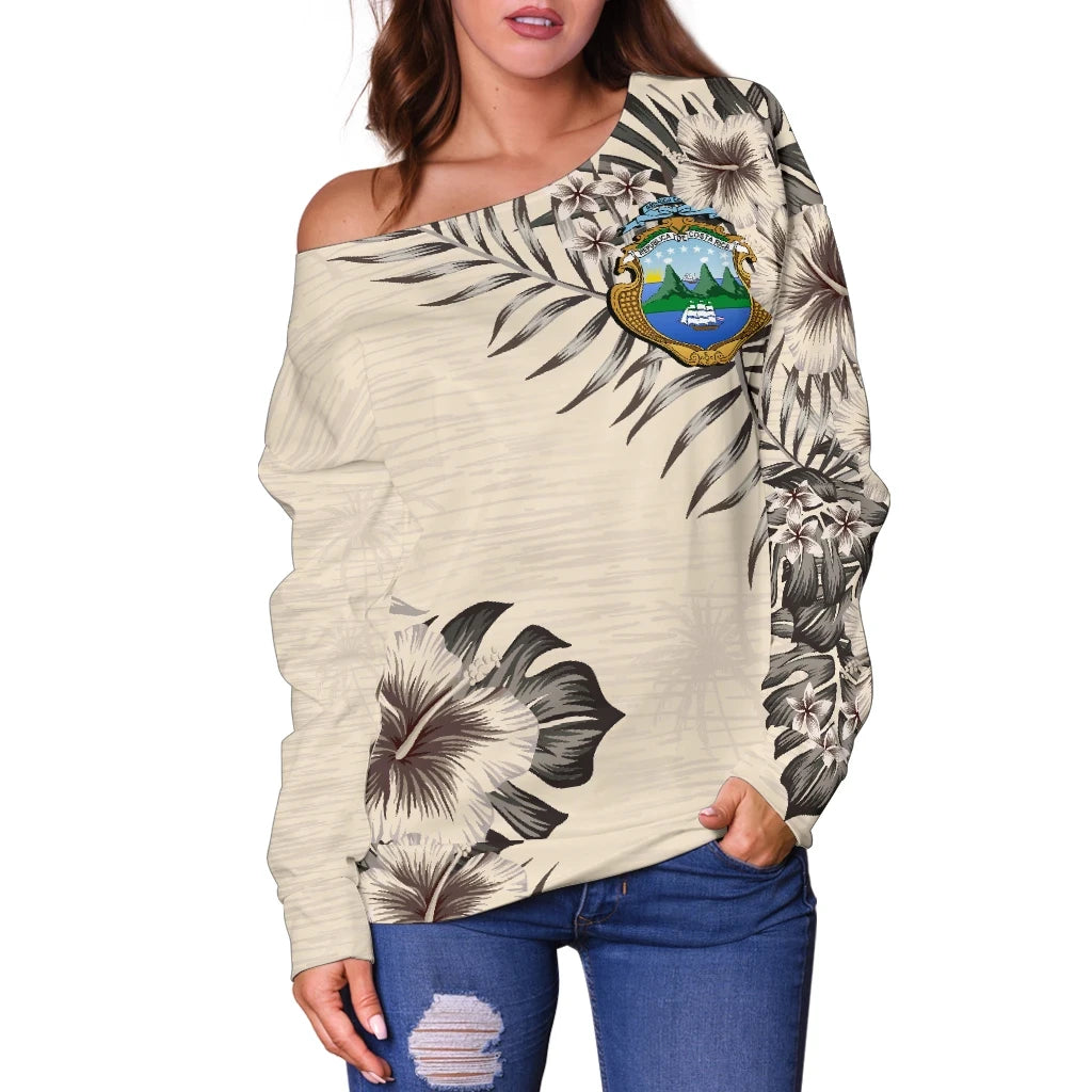 Costa Rica The Beige Hibiscus Off Shoulder Sweater