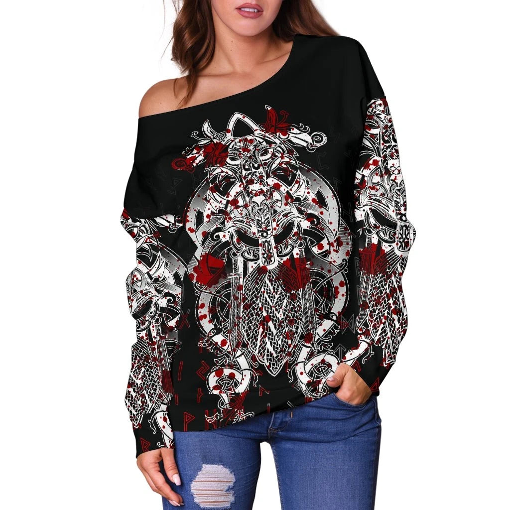 Fenrir & Tyr Tattoo Blood Women's Off Shoulder Sweater