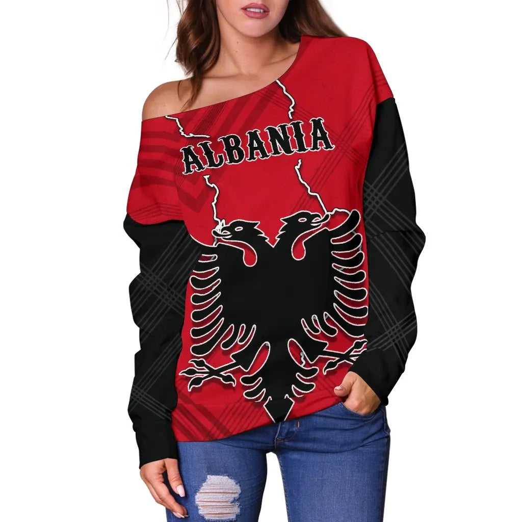 Albania Off Shoulder Sweater Special Map
