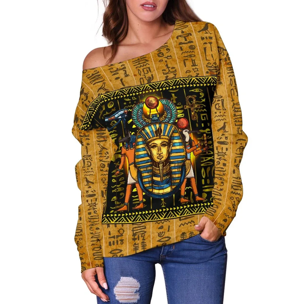 African Women's Off Shoulder Sweater Mysteries Of Ancient Egypt
