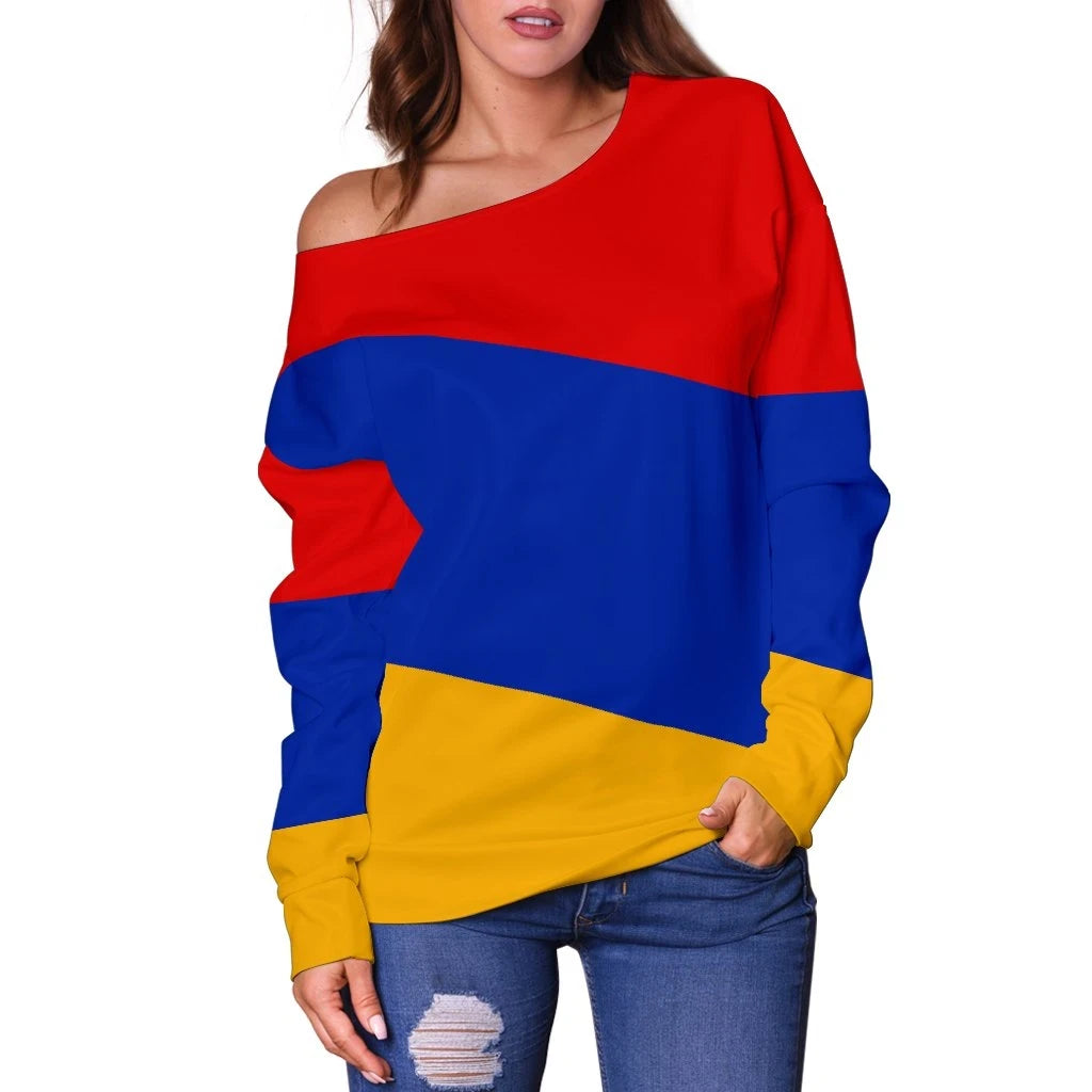 Armenia Flag Women's Off Shoulder Sweater