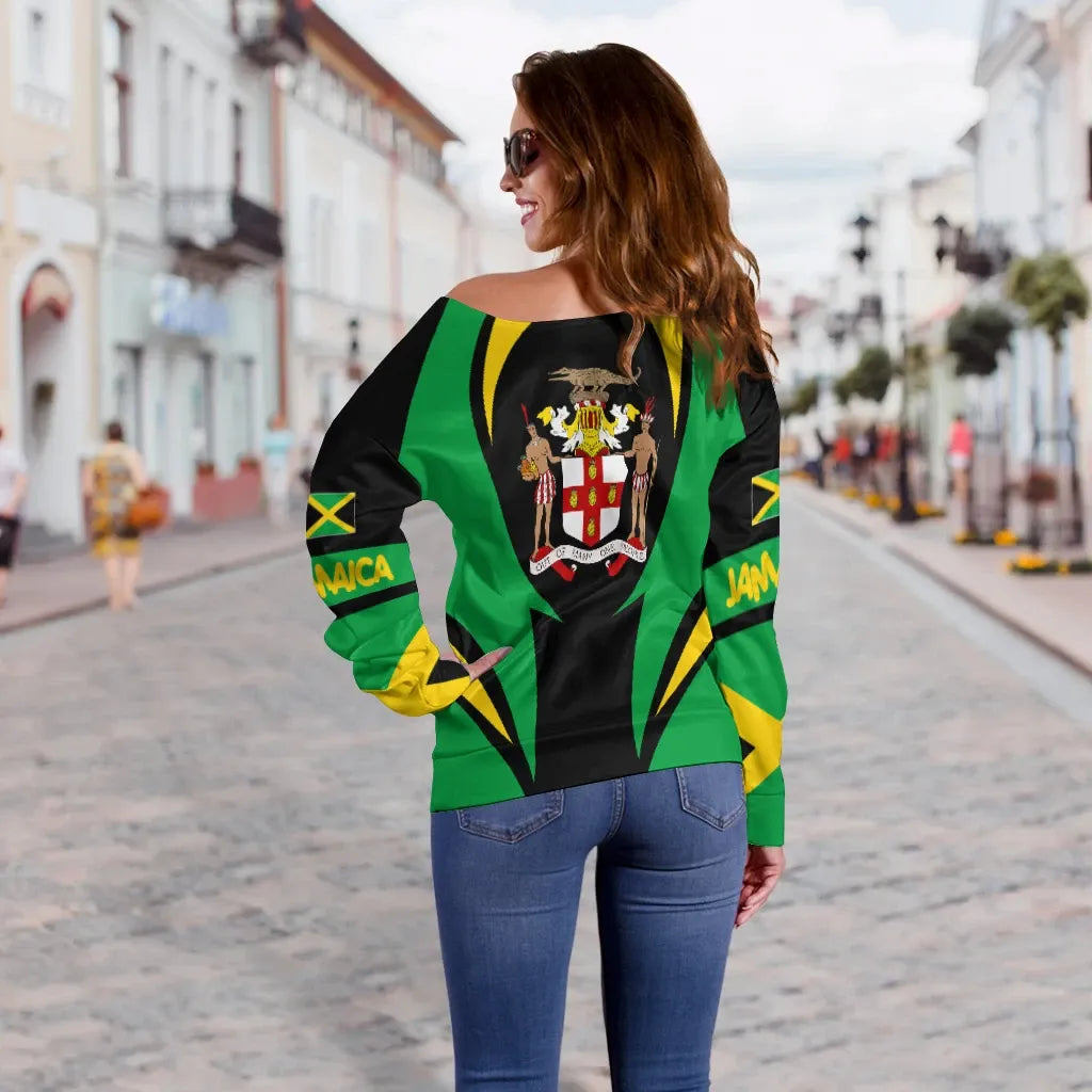 Jamaica Off Shoulder Sweater Action Flag