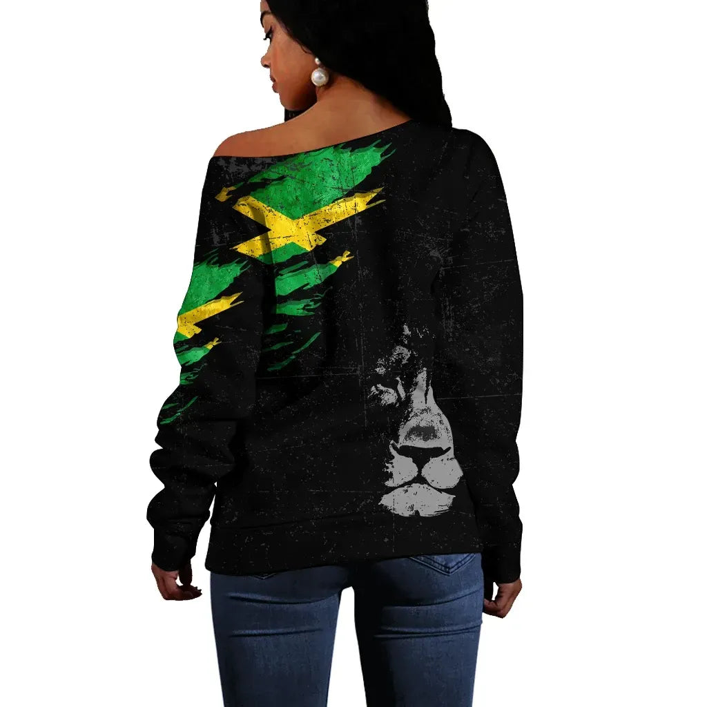 Jamaica Lion Off Shoulder Sweater Special Grunge Style