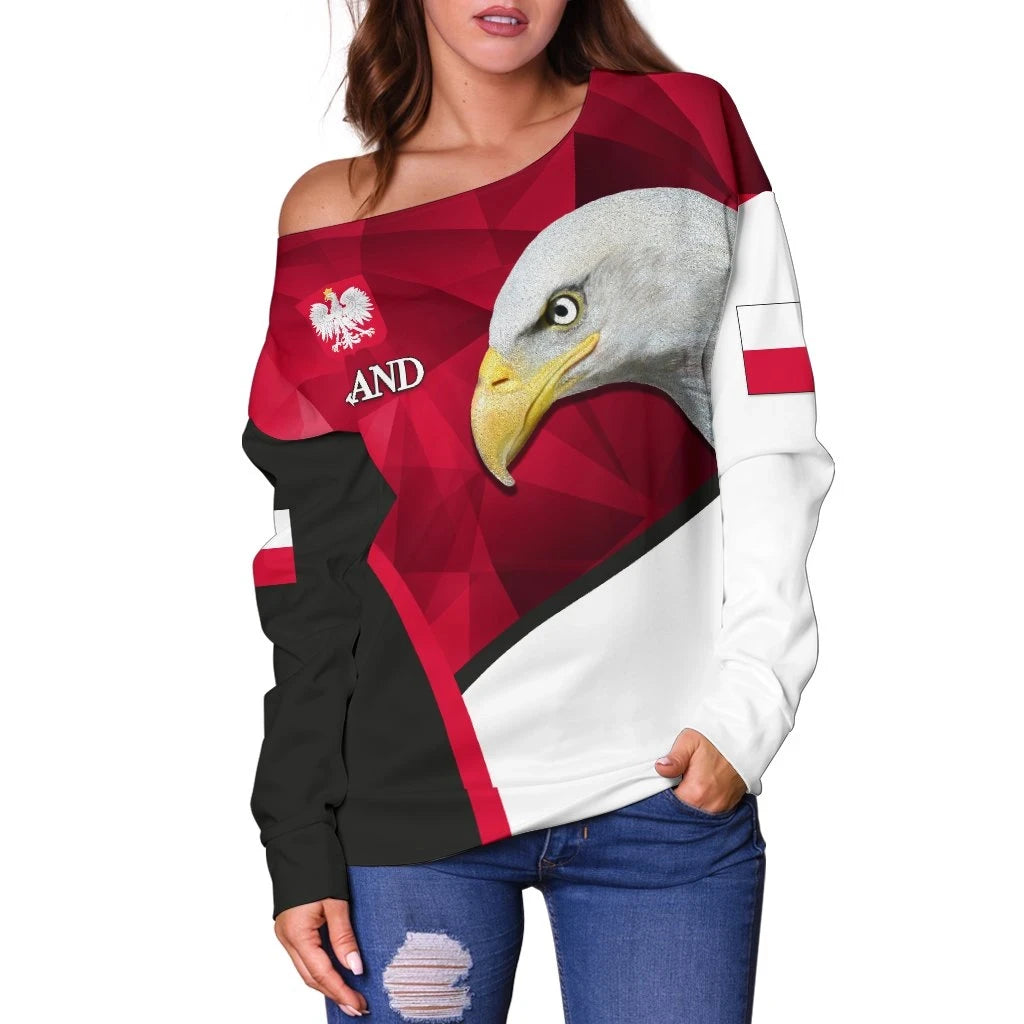 Poland Women Off Shoulder Sweater White Eagle Version