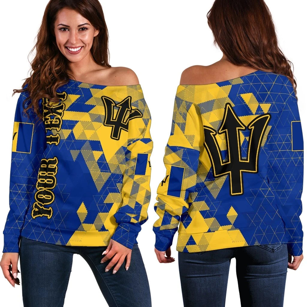 Barbados Personalised Off Shoulder Sweater National Flag Polygon Style