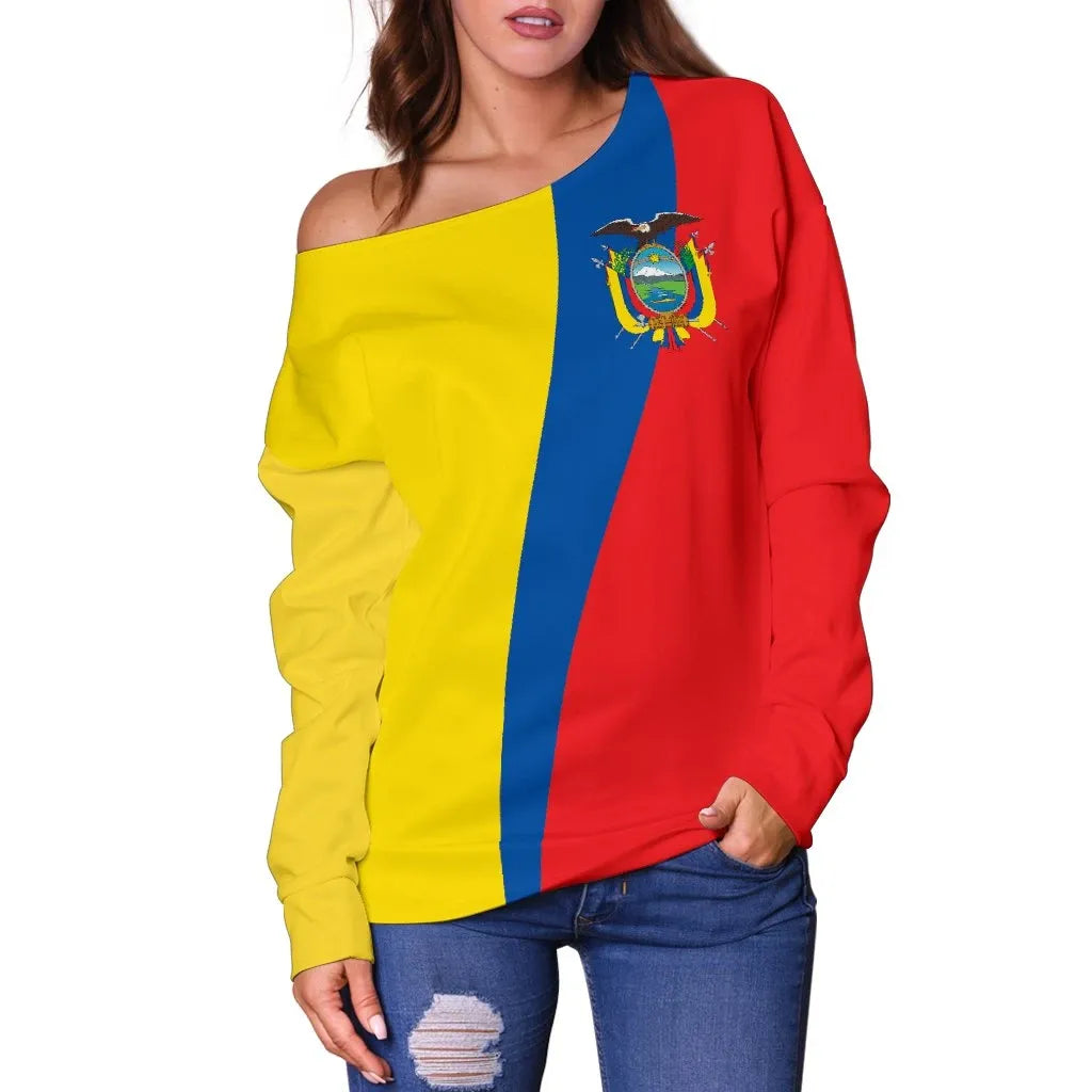 Ecuador N Flag Off Shoulder Sweater