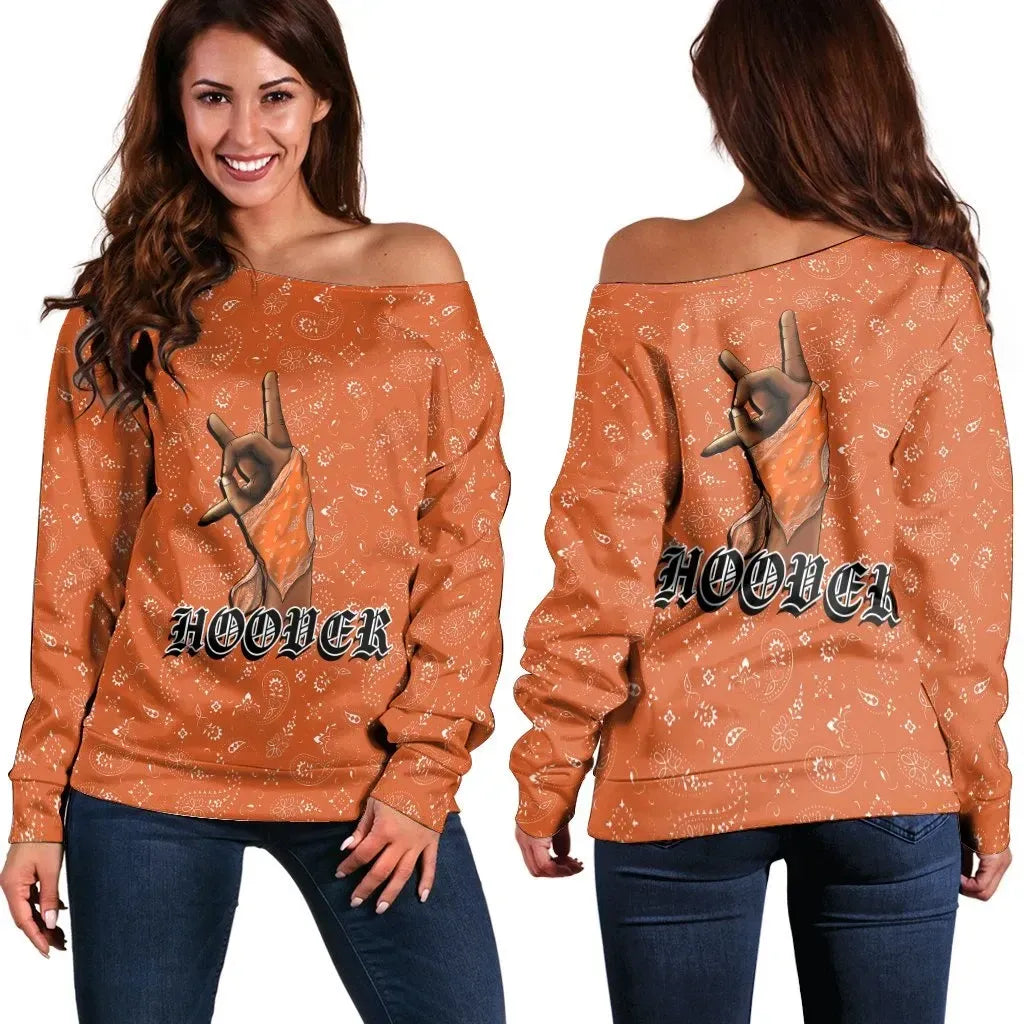 Hoover Gang Off Shoulder Sweater Orange Bandana Pattern