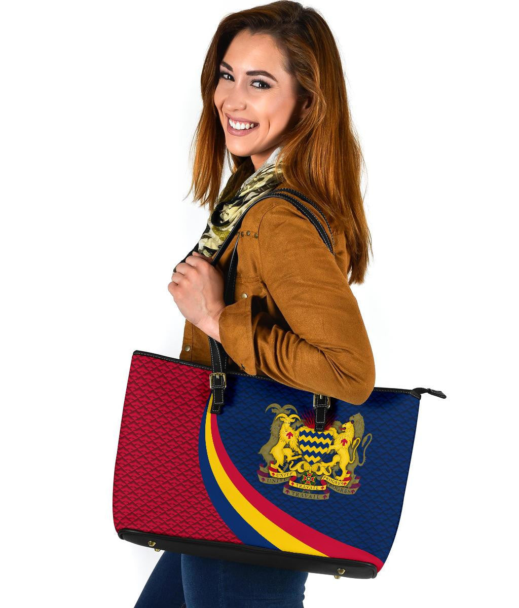 Chad Leather Tote Bag Chad Coat Of Arms And Flag Color