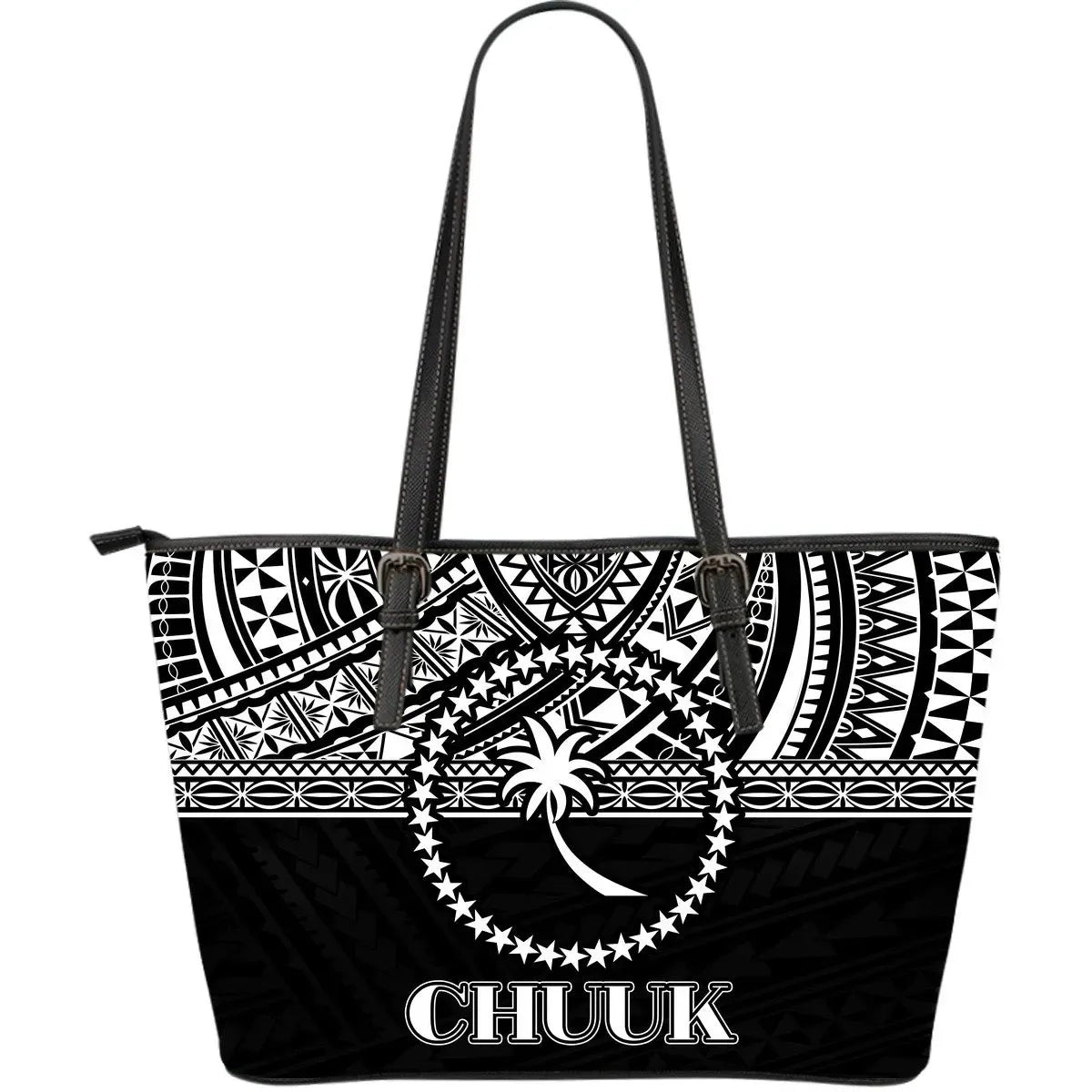 Chuuk Leather Tote Bag Black White Style Bn01