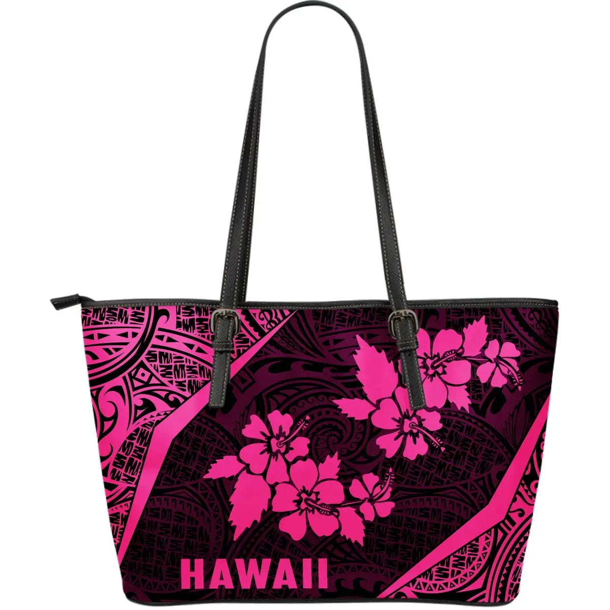 Hawaii Polynesian Leather Tote Bag Hibiscus Pink Th1