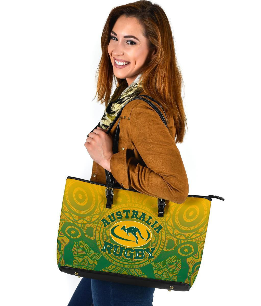 Australia Aboriginal Leather Tote Bag, Australia Rugby And Coat Of Arms Ver01