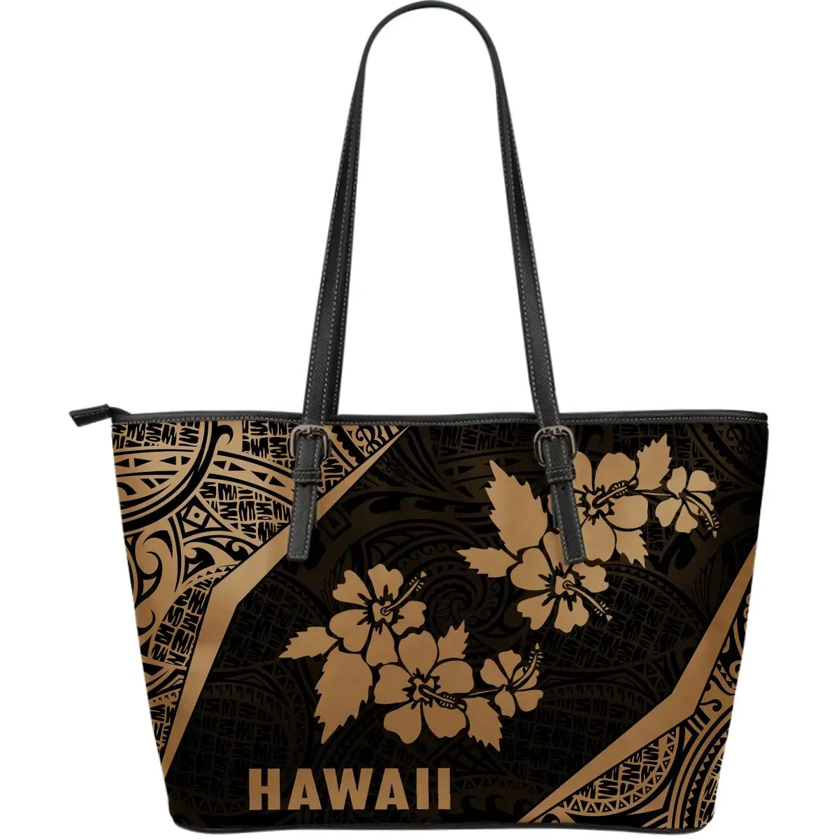 Hawaii Polynesian Leather Tote Bag Hibiscus Gold Th1