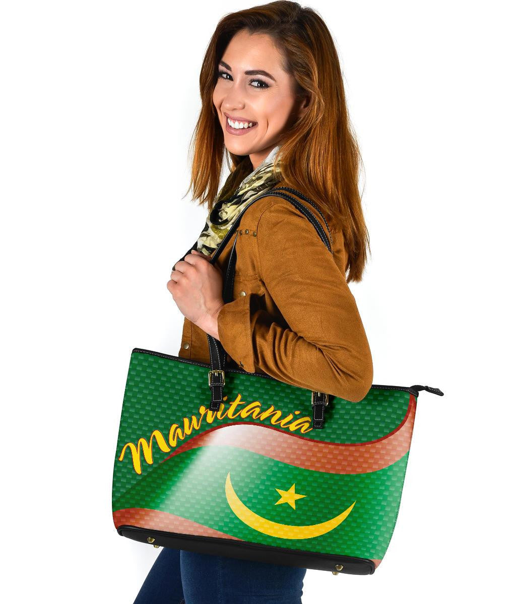 Mauritania Leather Tote Bag Mauritania Flag And Coat Of Arms