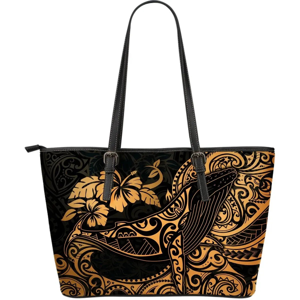 Polynesian Hawaii Leather Tote Bag Polynesian Golden Humpback Whale