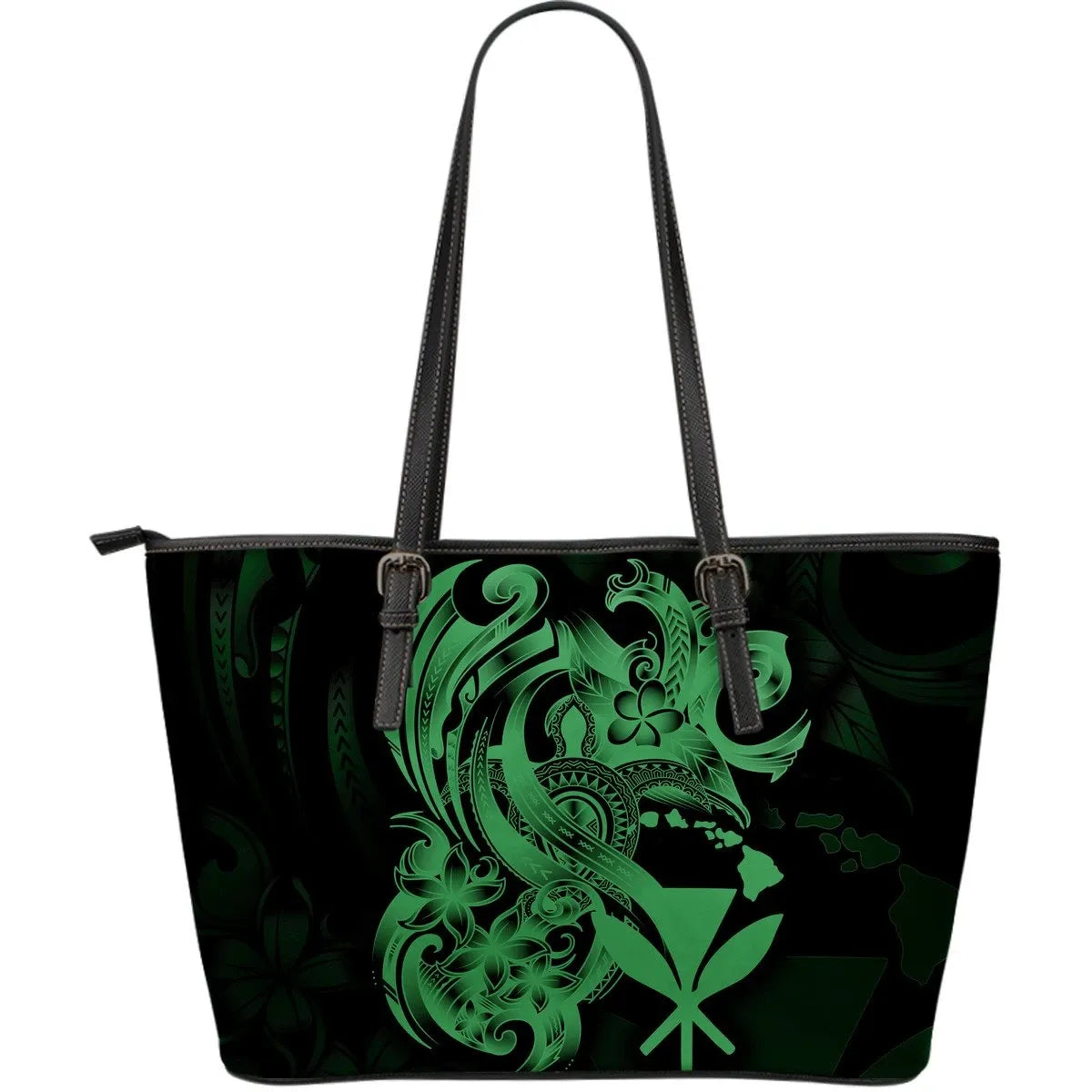 Polynesian Hawaii Leather Tote Bag Kanaka Maoli Green Turtle