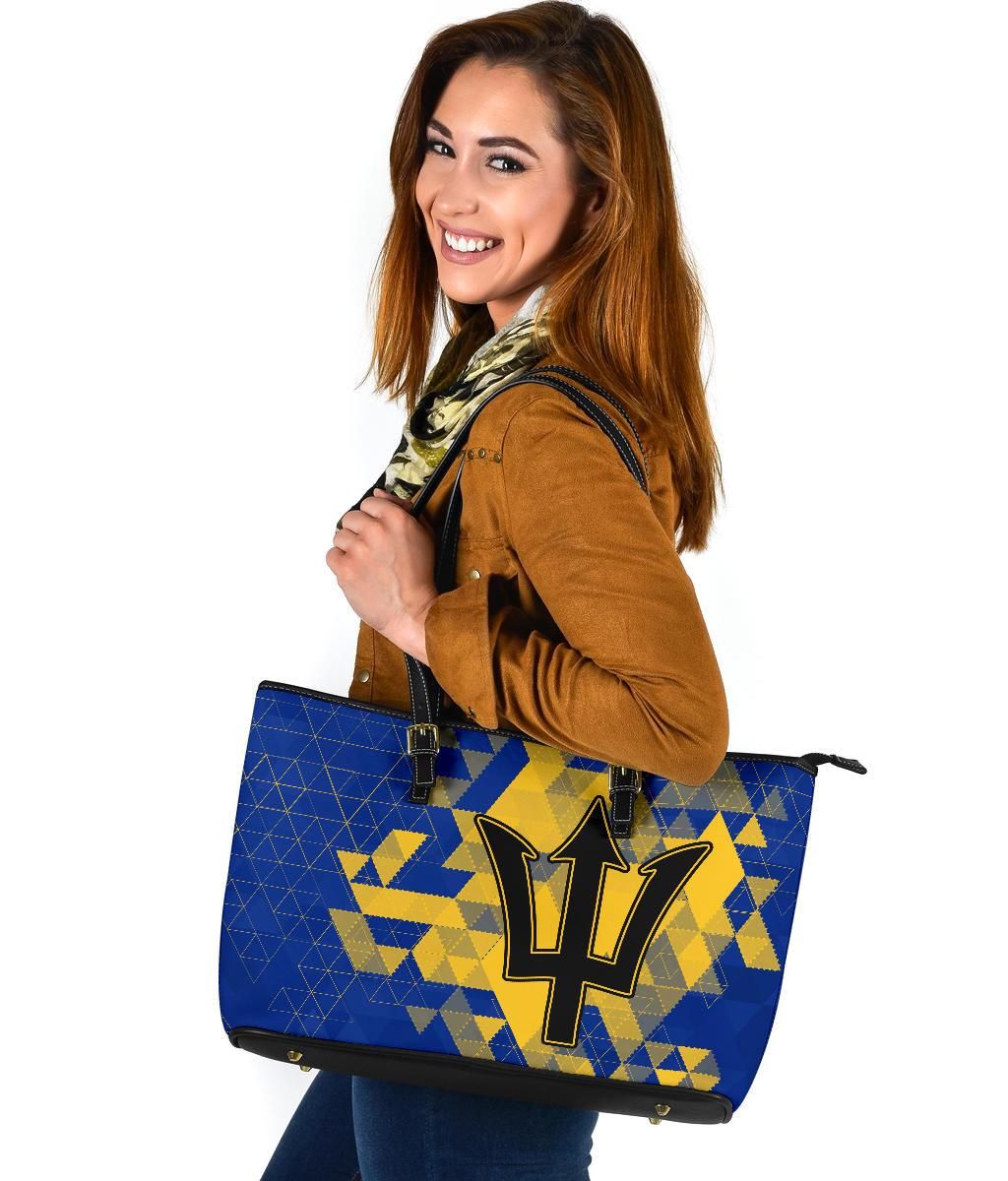 Barbados Leather Tote Bag National Flag Polygon Style