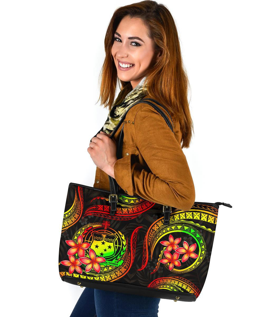 Samoa Polynesian Leather Tote Bag Reggae Plumeria