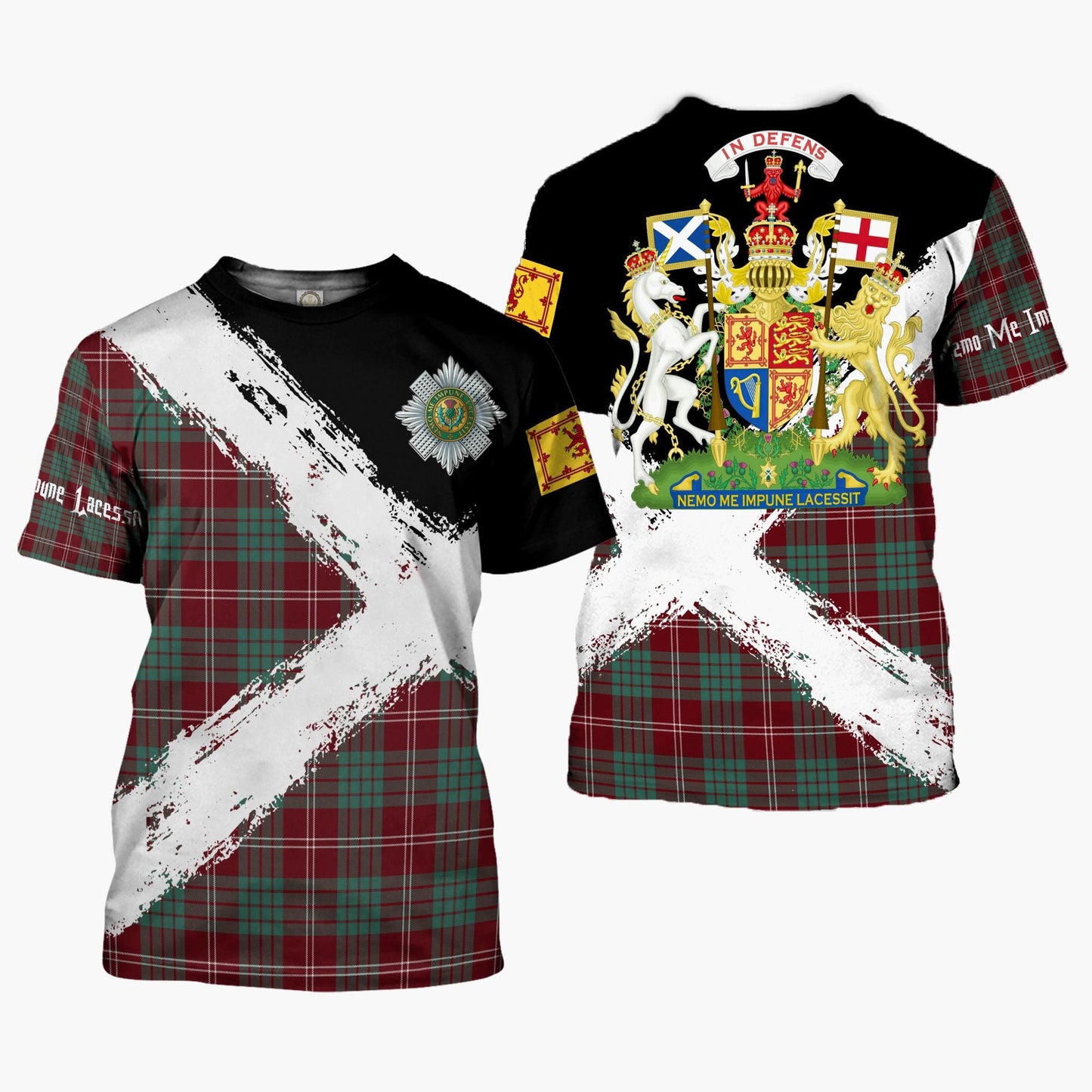Printivon Crawford Clan T Shirt Scotland Coat Of Arms Tartan Pattern