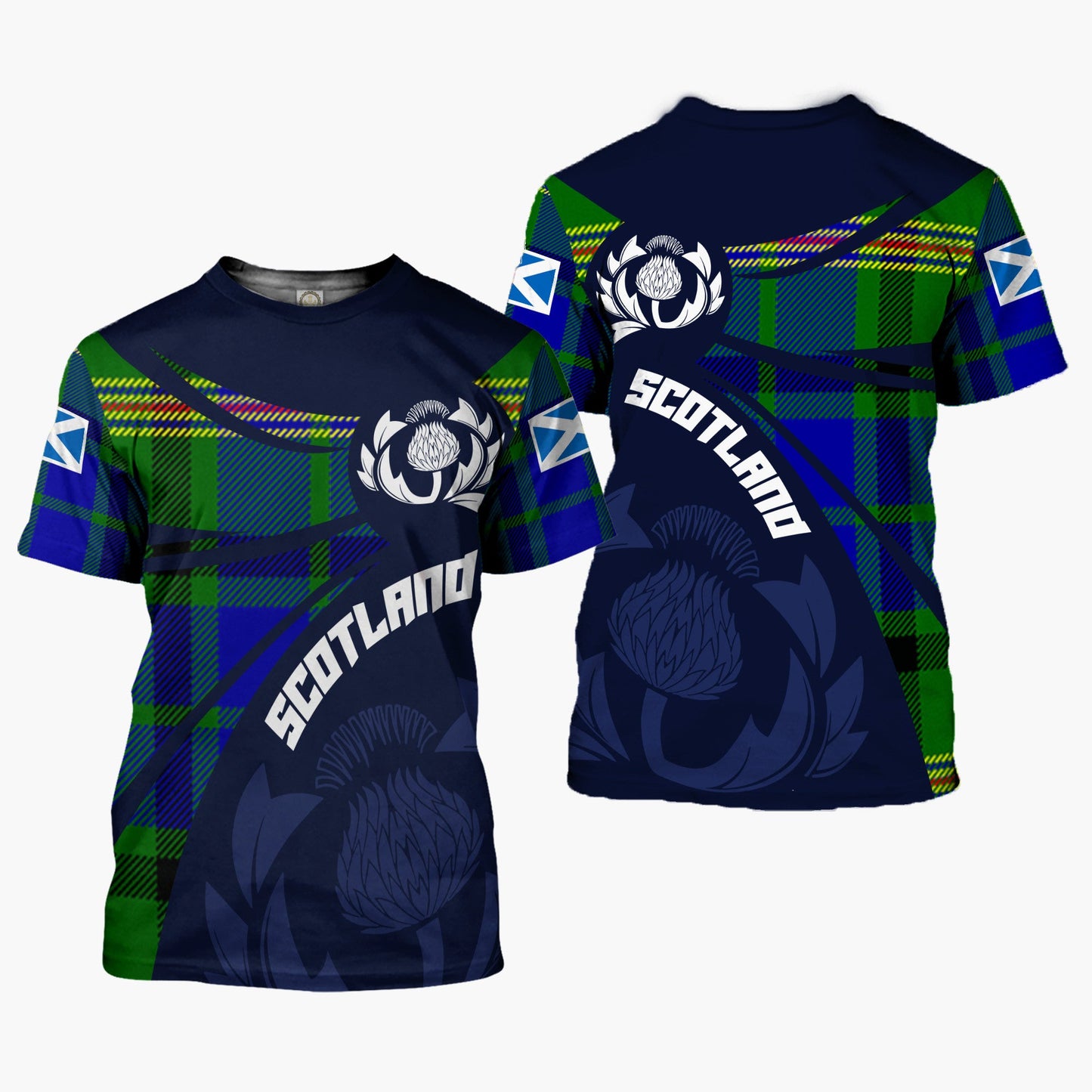 Printivon Thistle Flowers and Scottish Tartan Maitland Family Custom Tee Shirt