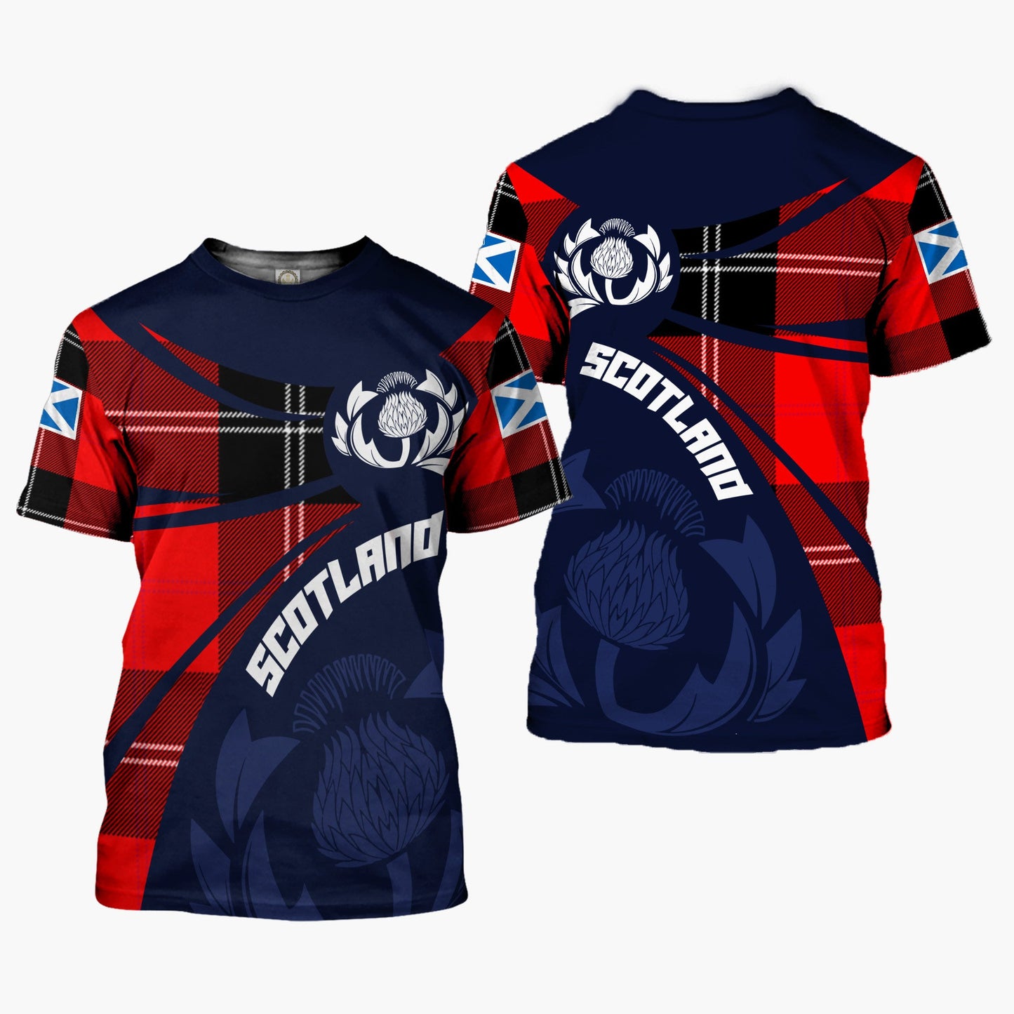 Printivon Thistle Flowers and Scottish Tartan Ramsay Family Custom Tee Shirt