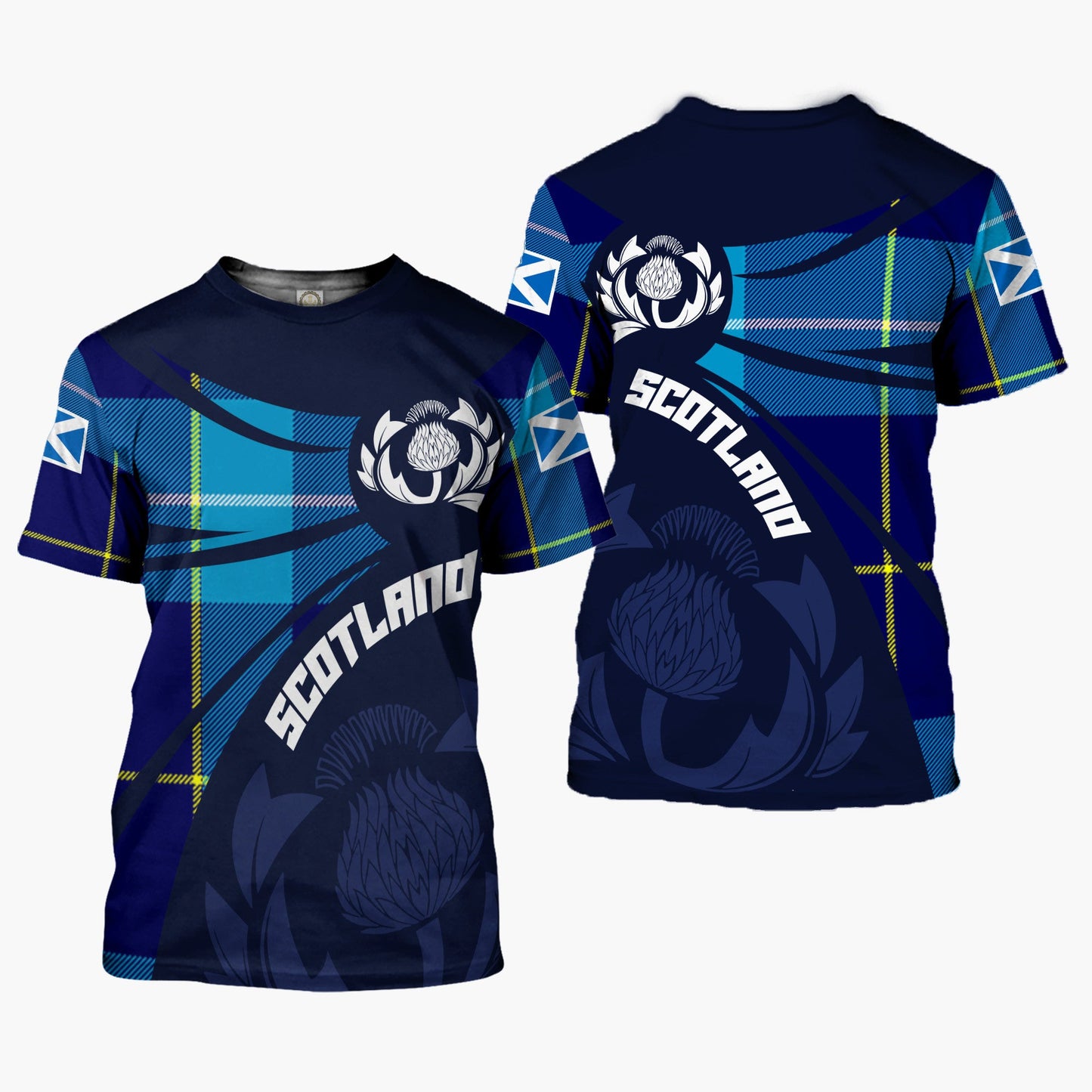 Printivon Thistle Flowers and Scottish Tartan McKerrell Family Custom Tee Shirt
