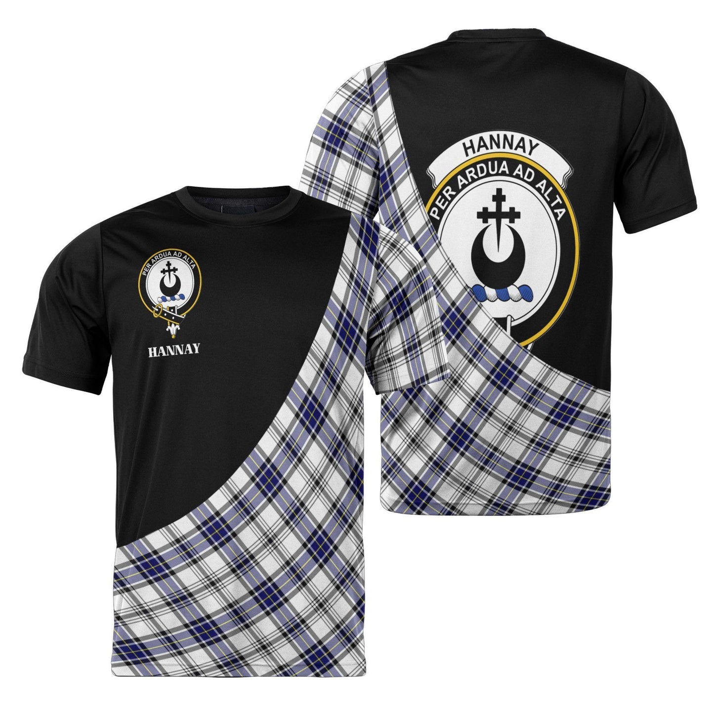 Printivon Hannay Clan Tartan with Kilt Design Personalized Tee Shirt Scotland Gift For Mom and Dad