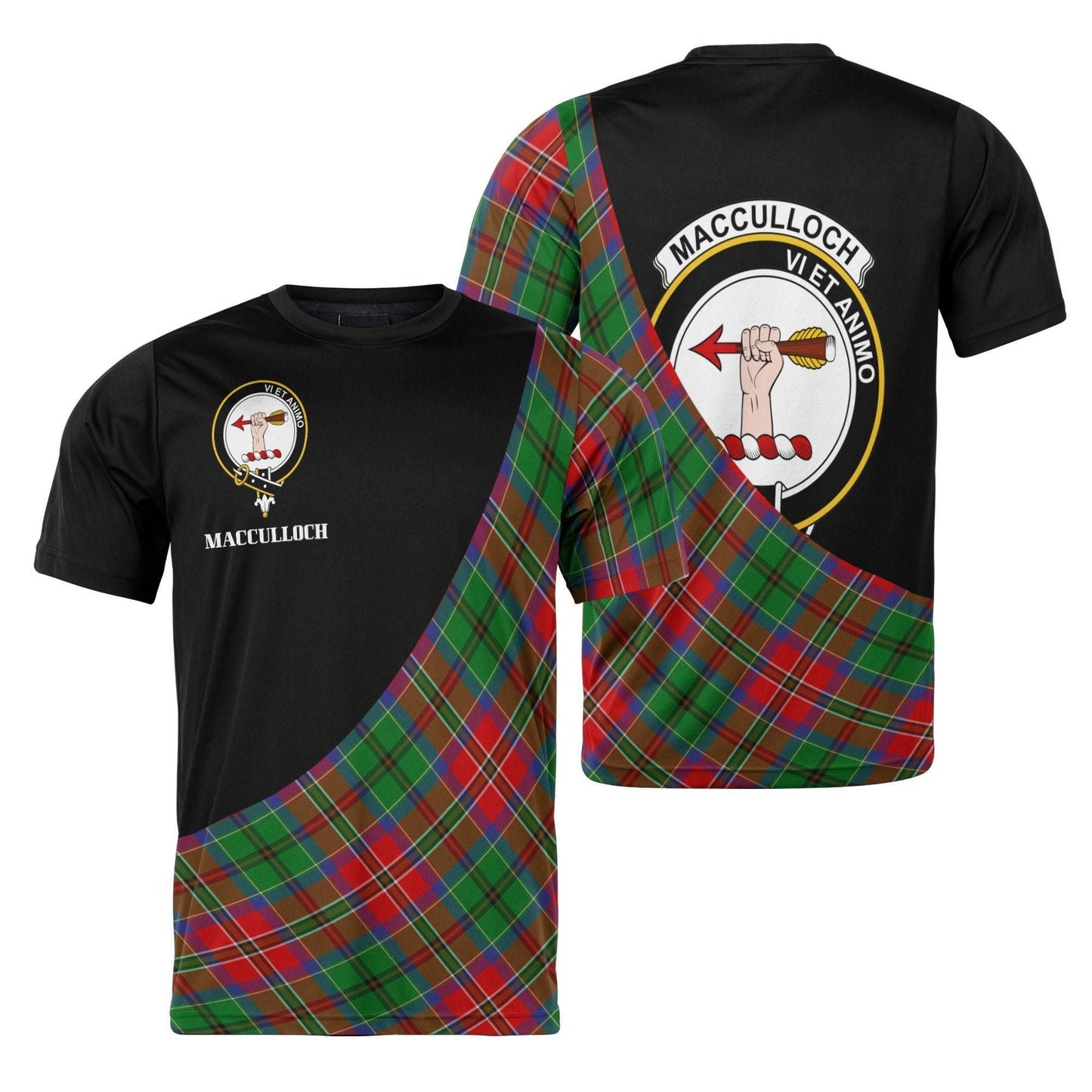 Printivon MacCulloch (McCulloch) Clan Tartan with Kilt Design Personalized Tee Shirt Scotland Gift For Mom and Dad