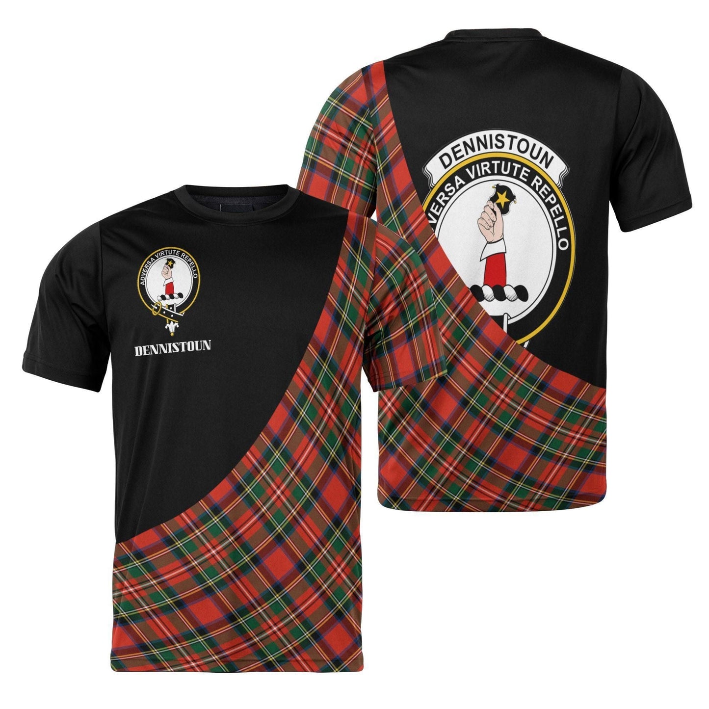 Printivon Dennistoun Clan Tartan with Kilt Design Personalized Tee Shirt Scotland Gift For Mom and Dad