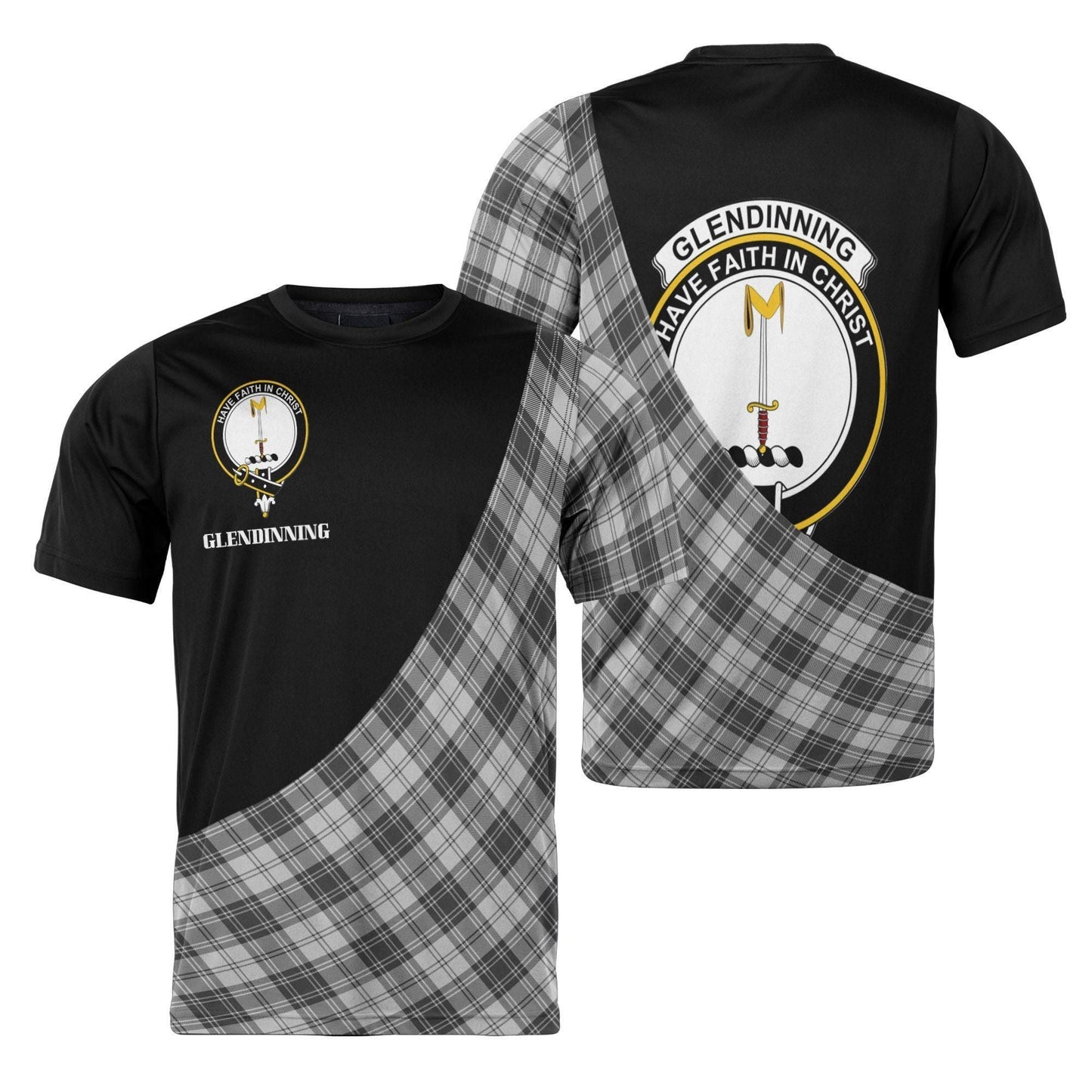 Printivon Glendinning Clan Tartan with Kilt Design Personalized Tee Shirt Scotland Gift For Mom and Dad