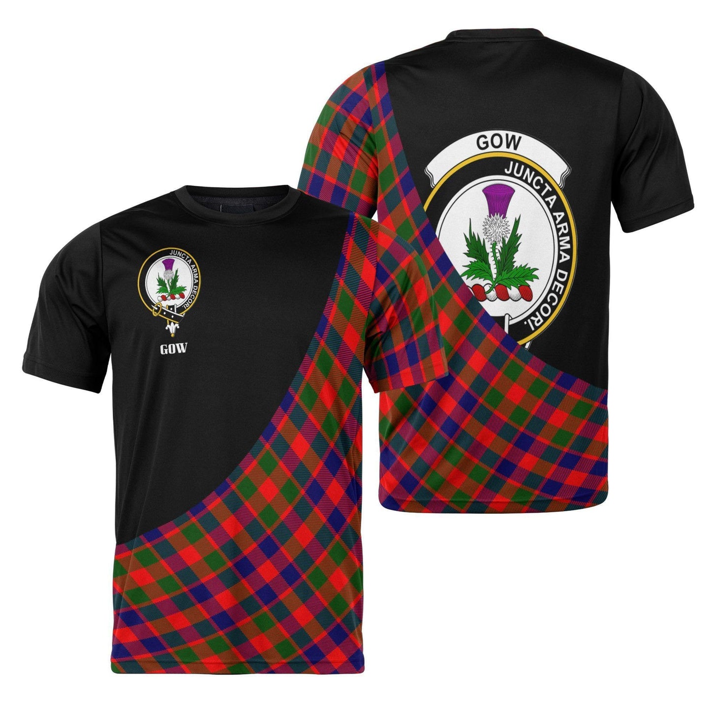 Printivon Gow (of Skeoch) Clan Tartan with Kilt Design Personalized Tee Shirt Scotland Gift For Mom and Dad