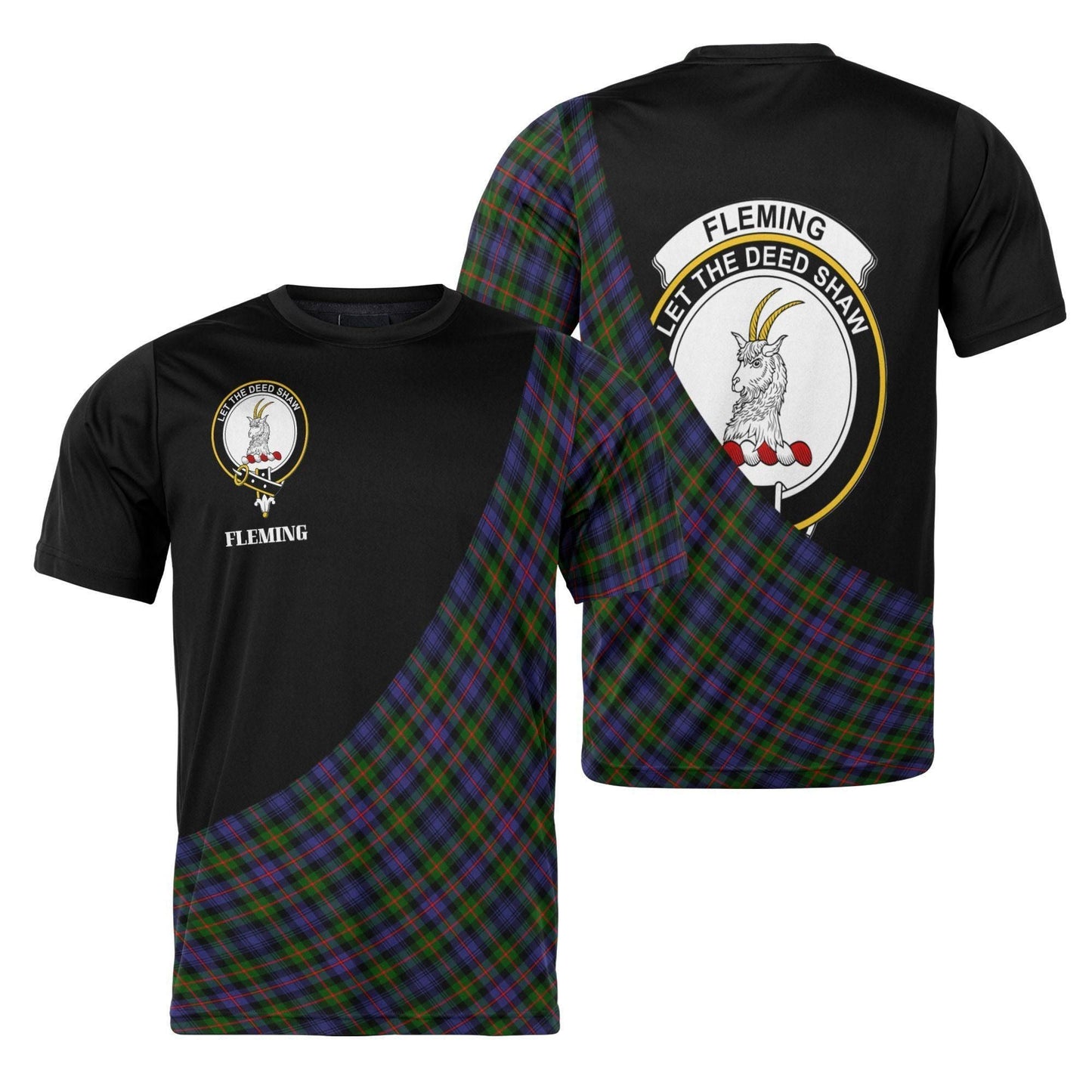 Printivon Fleming Clan Tartan with Kilt Design Personalized Tee Shirt Scotland Gift For Mom and Dad