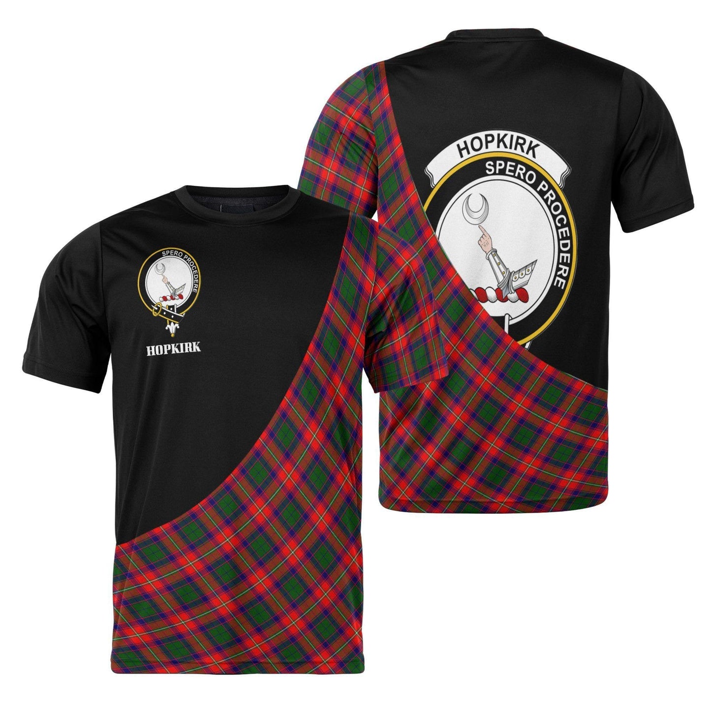 Printivon Hopkirk Clan Tartan with Kilt Design Personalized Tee Shirt Scotland Gift For Mom and Dad