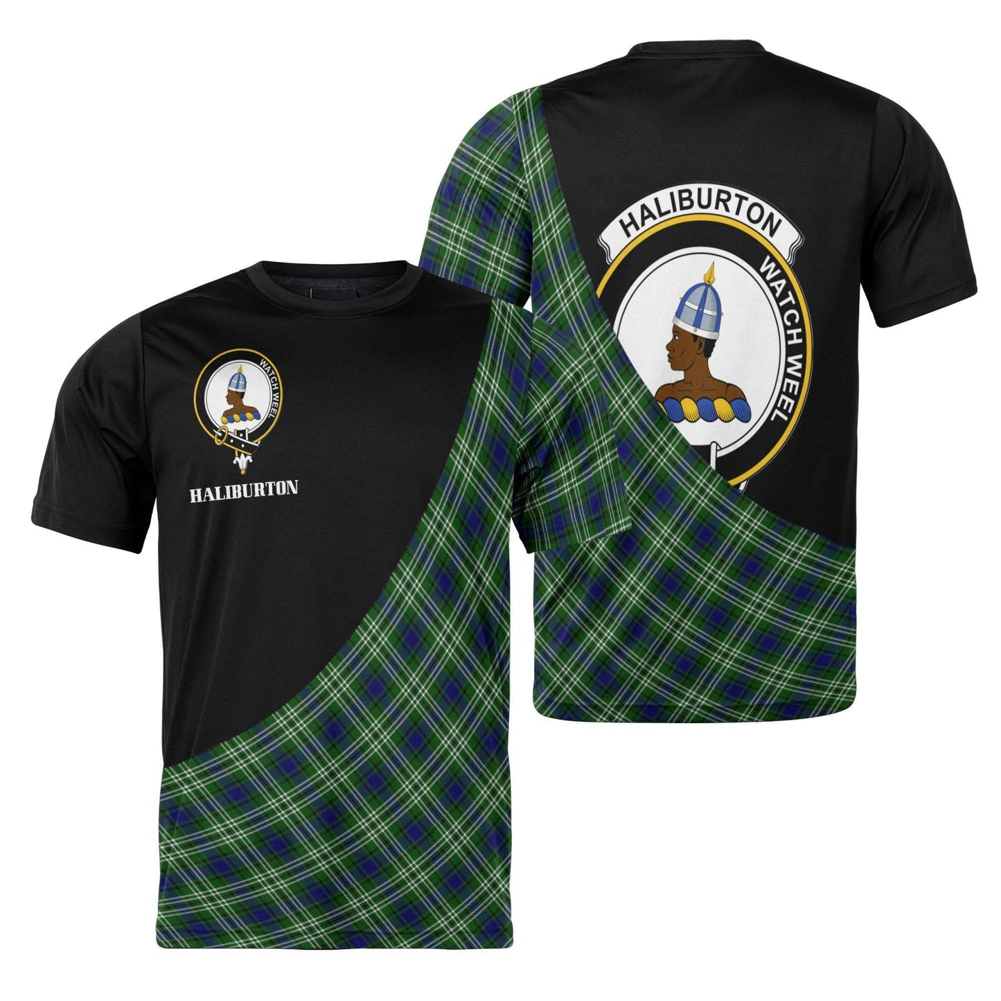 Printivon Haliburton Clan Tartan with Kilt Design Personalized Tee Shirt Scotland Gift For Mom and Dad