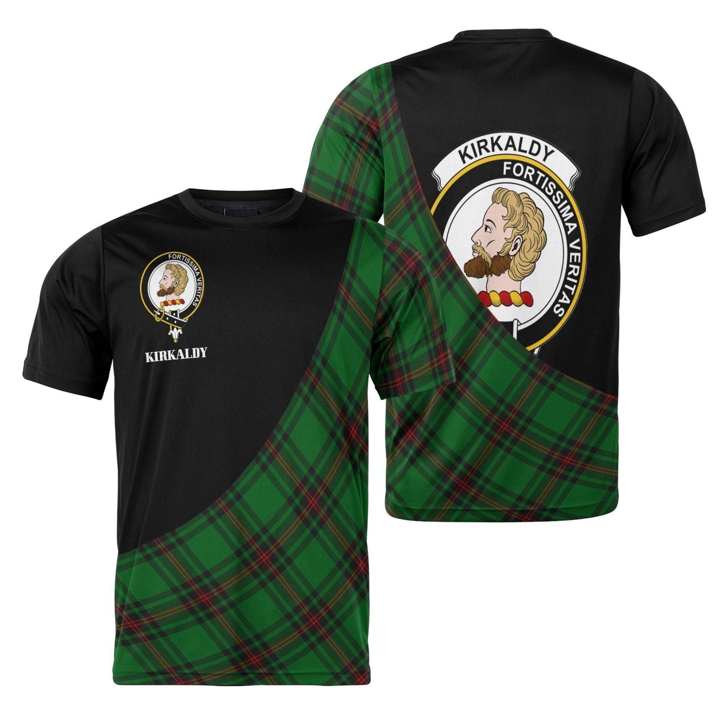 Printivon Kirkaldy Clan Tartan with Kilt Design Personalized Tee Shirt Scotland Gift For Mom and Dad
