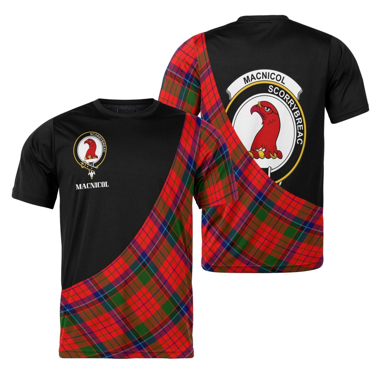 Printivon MacNicol (of Scorrybreac) Clan Tartan with Kilt Design Personalized Tee Shirt Scotland Gift For Mom and Dad
