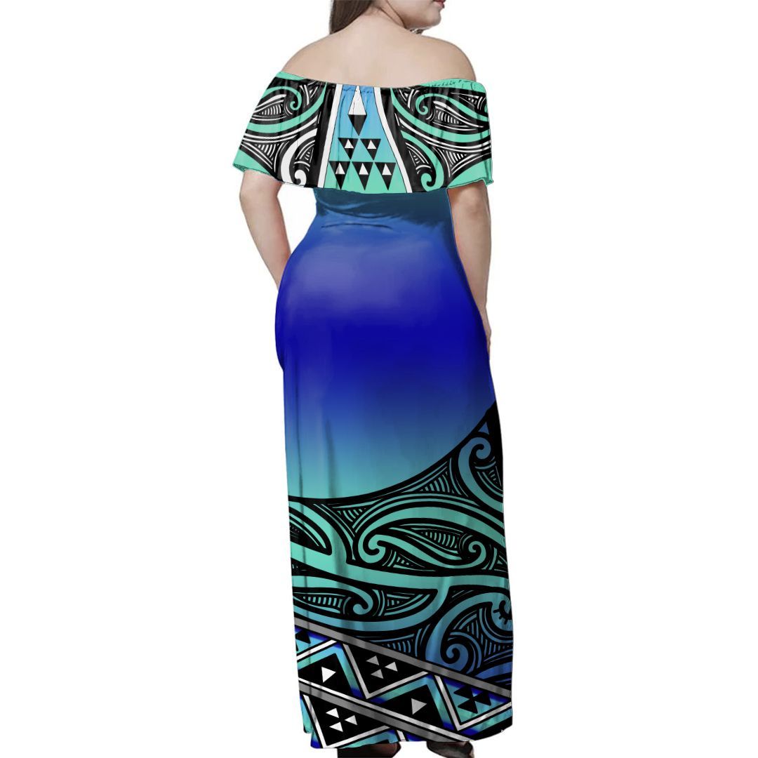 NE Maori Dress Gradient Taniko Off Shoulder Long Dress