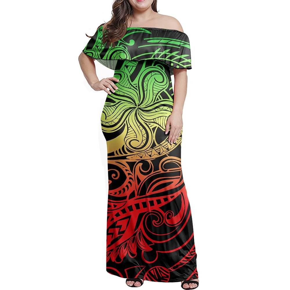 Polynesian Pride Dress Reggae Polynesian Special Symbol Off Shoulder Long Dress