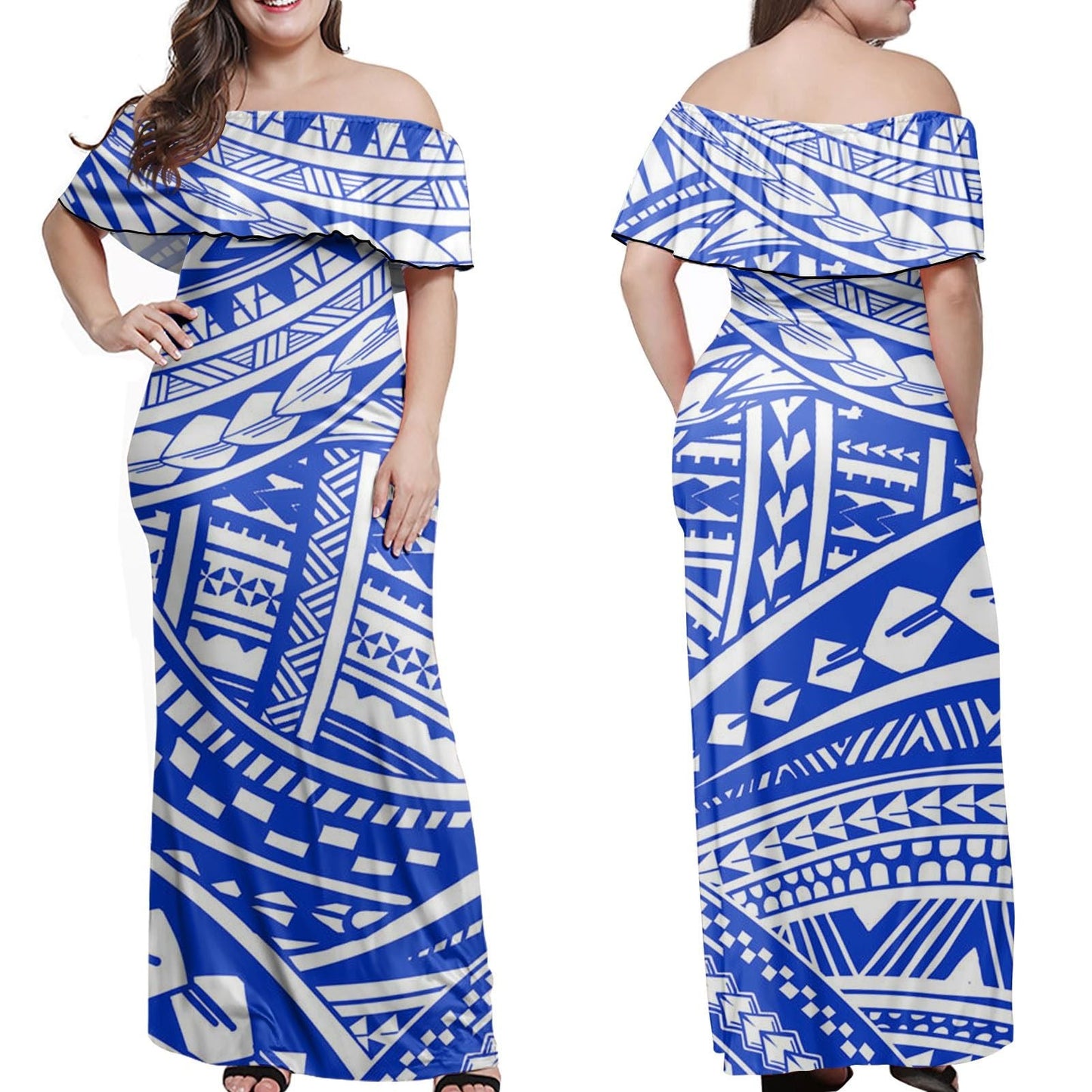 Polynesian Pride Dress Tribal Polynesian Mix Blue My Style Off Shoulder Long Dress