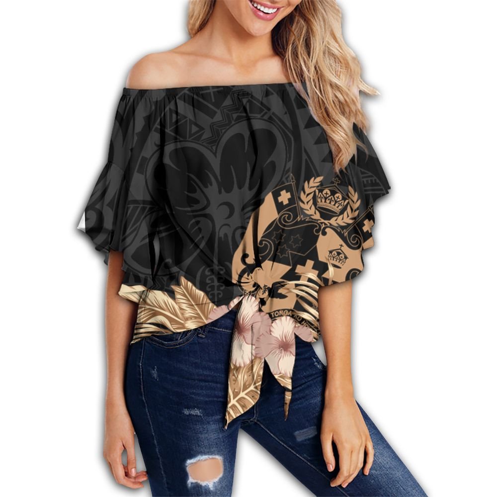 Tonga Clothing - Tonga Hibiscus Tribal Off Shoulder Wrap Waist Top