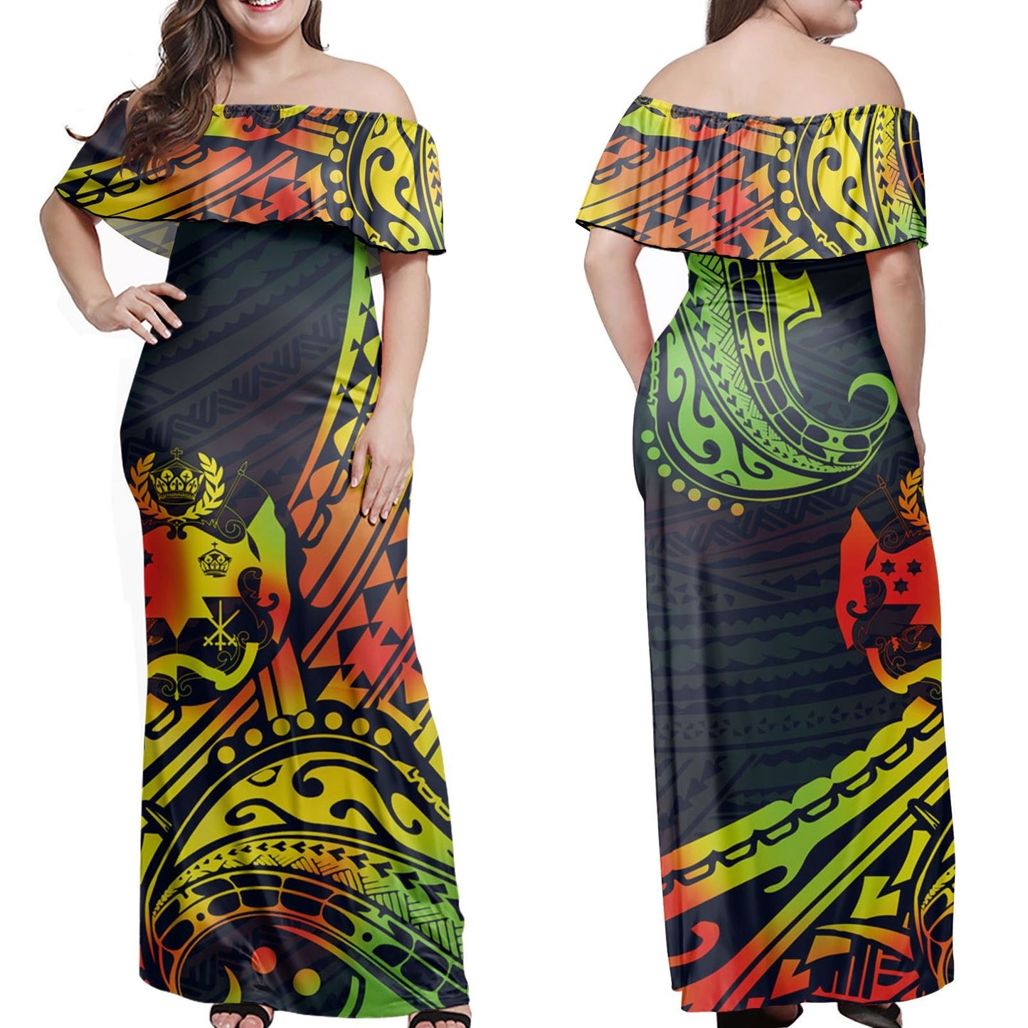 Polynesian Pride Dress Sila Tonga Polynesian Pattern Reggae Off Shoulder Long Dress