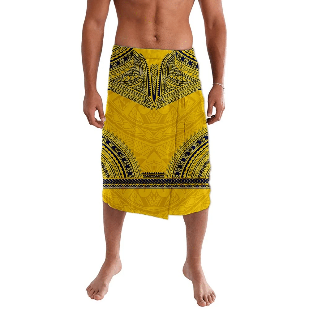 Polynesian Clothing - Polynesian Pattern Blue Yellow Lavalava