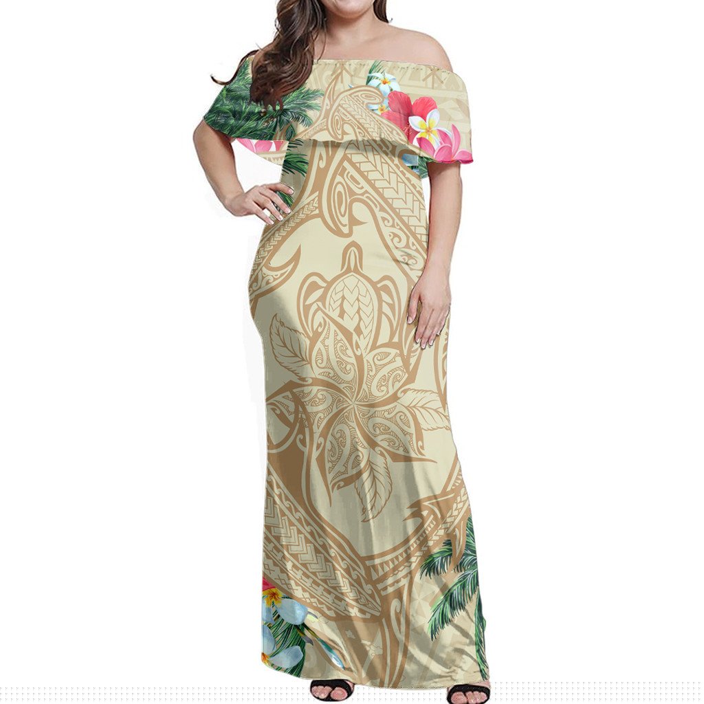 Polynesian Pride Dress Hawaii Kanaka Maoli Palm Trees Turtle And Sharks Off Shoulder Long Dress