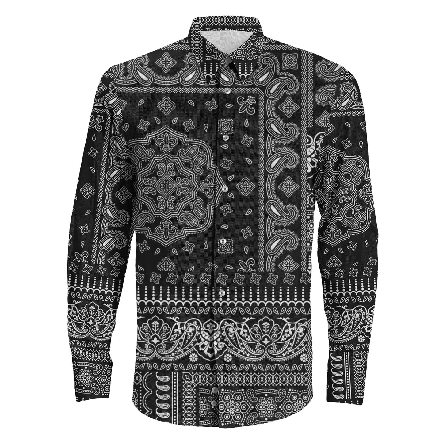 Shirt Paisley Bandana Fabric Patchwork Black Long Sleeve Button Shirt