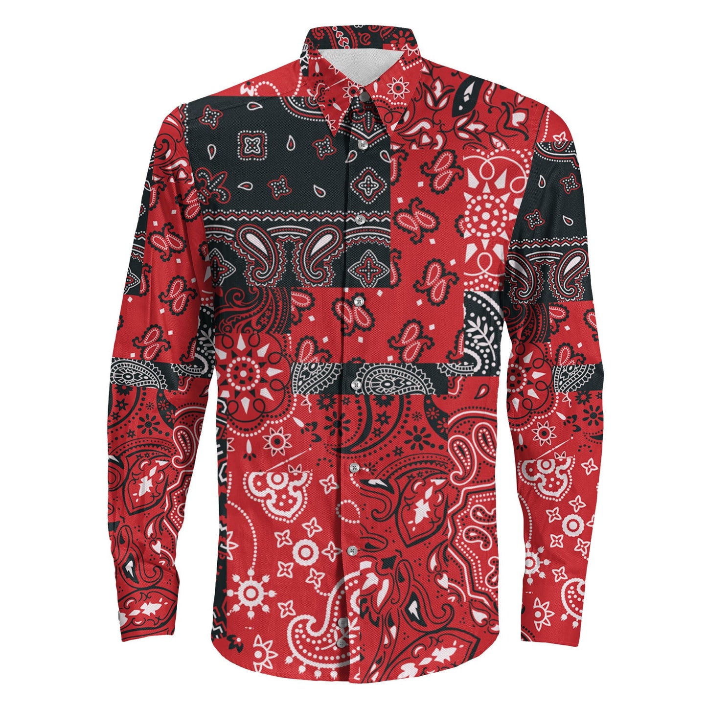 Shirt Red Black Paisley Fabric Long Sleeve Button Shirt